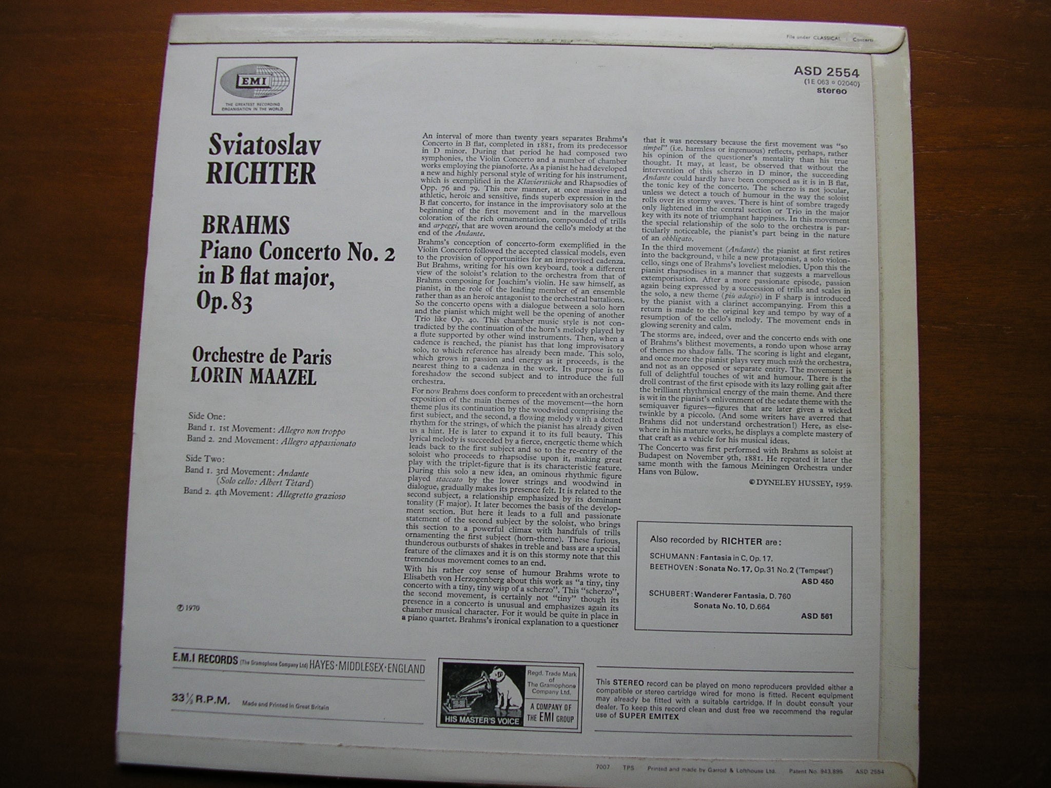 BRAHMS: PIANO CONCERTO No. 2   RICHTER / ORCHESTRE de PARIS / MAAZEL   ASD 2554