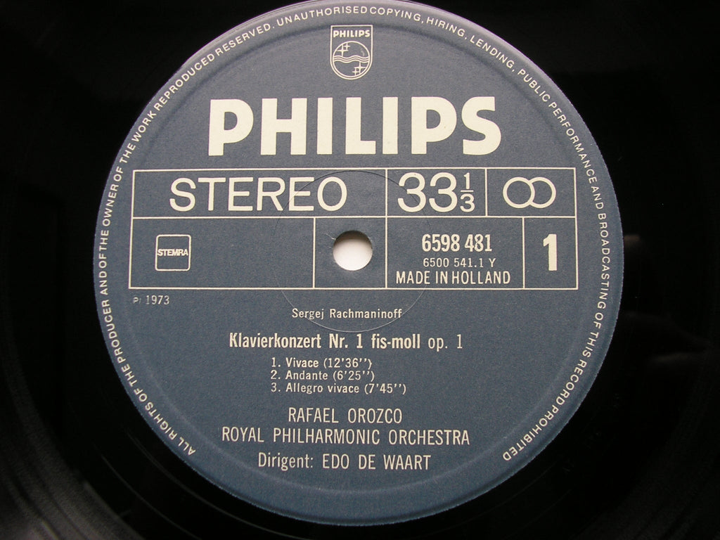 RACHMANINOV: THE FOUR PIANO CONCERTOS / RHAPSODY     OROZCO / ROYAL PHILHARMONIC / DE WAART    3LP    6747 397