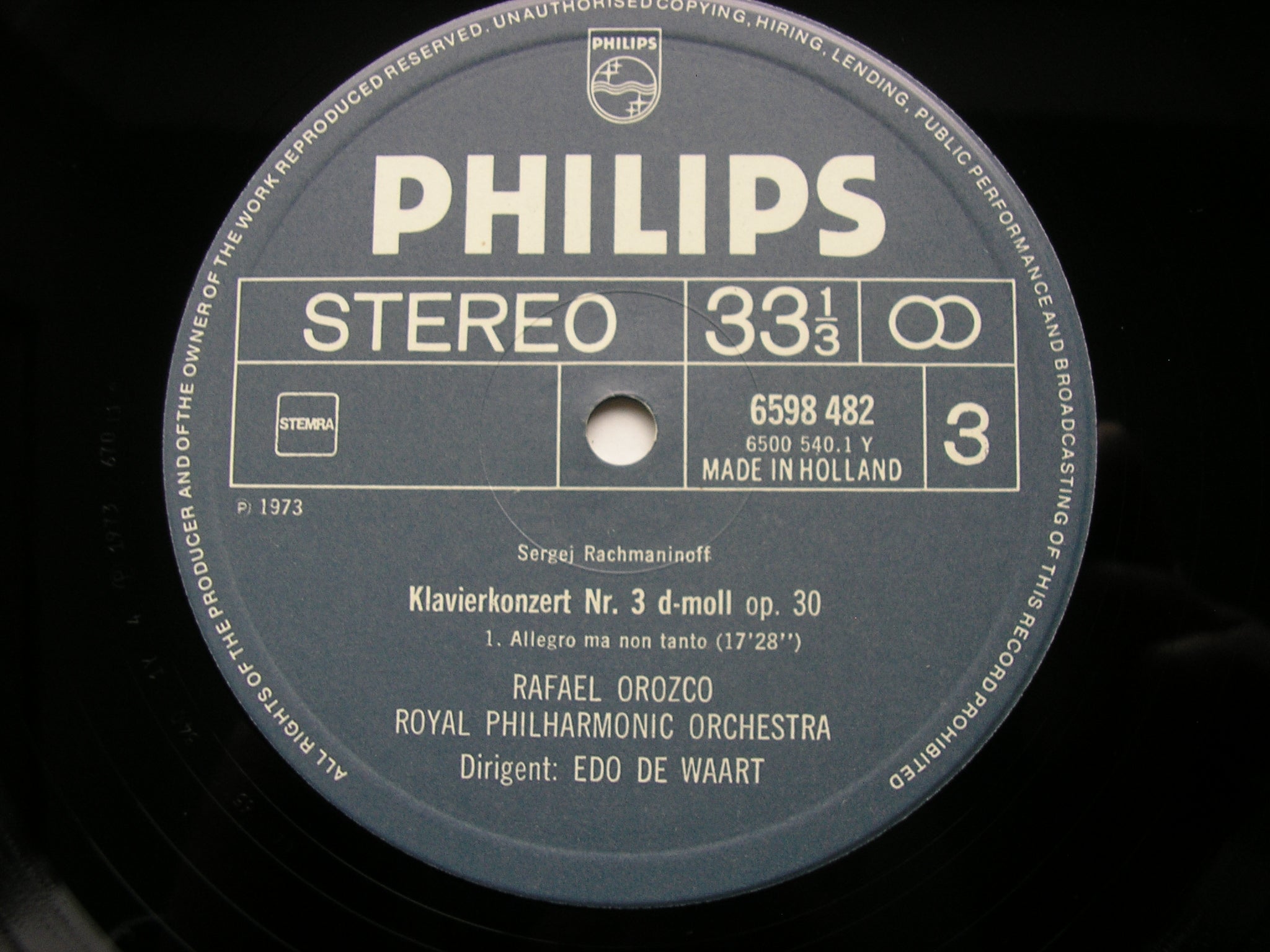 RACHMANINOV: THE FOUR PIANO CONCERTOS / RHAPSODY     OROZCO / ROYAL PHILHARMONIC / DE WAART    3LP    6747 397