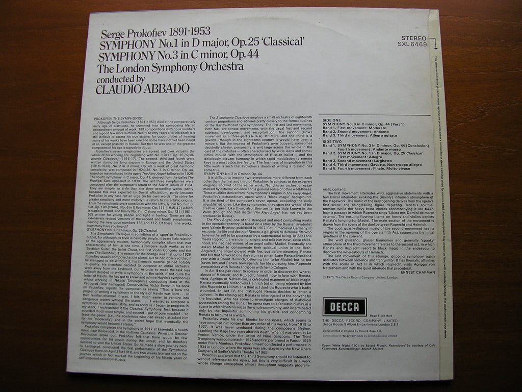 PROKOFIEV: SYMPHONIES Nos. 1 & 3        ABBADO / LONDON SYMPHONY      SXL 6469