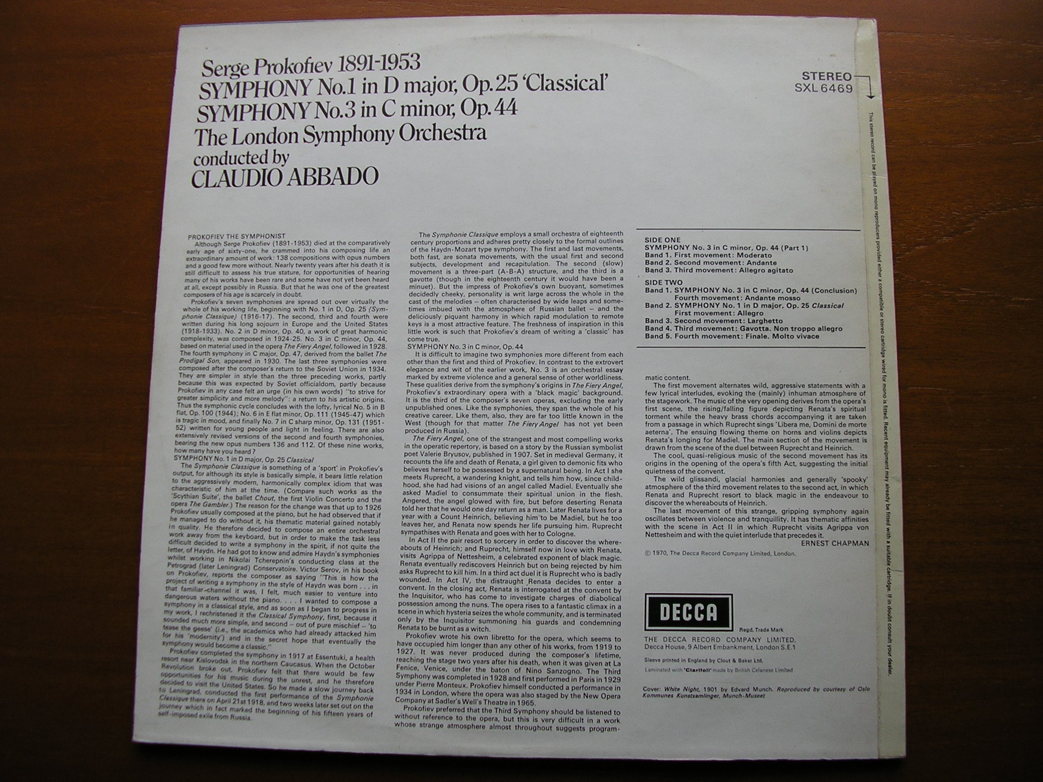 PROKOFIEV: SYMPHONIES Nos. 1 & 3        ABBADO / LONDON SYMPHONY      SXL 6469