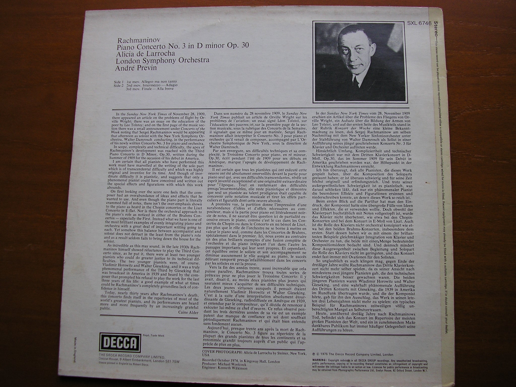 SXL 6746 RACHMANINOV: PIANO CONCERTO No. 3    LARROCHA / LONDON SYMPHONY / PREVIN
