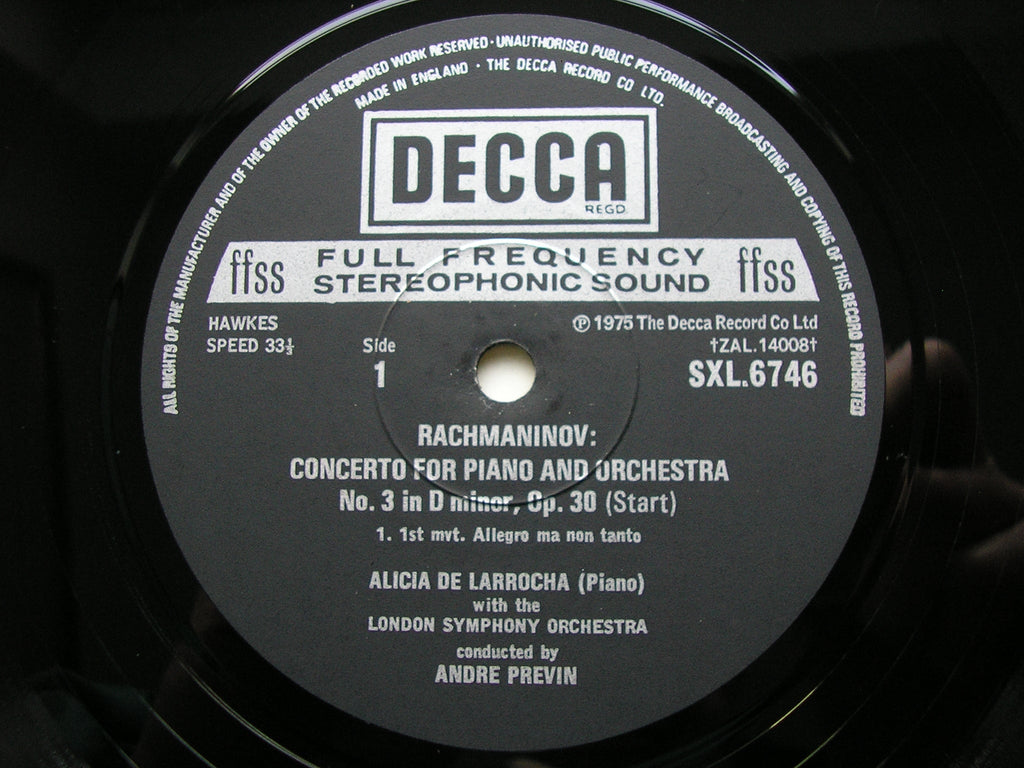 SXL 6746 RACHMANINOV: PIANO CONCERTO No. 3    LARROCHA / LONDON SYMPHONY / PREVIN