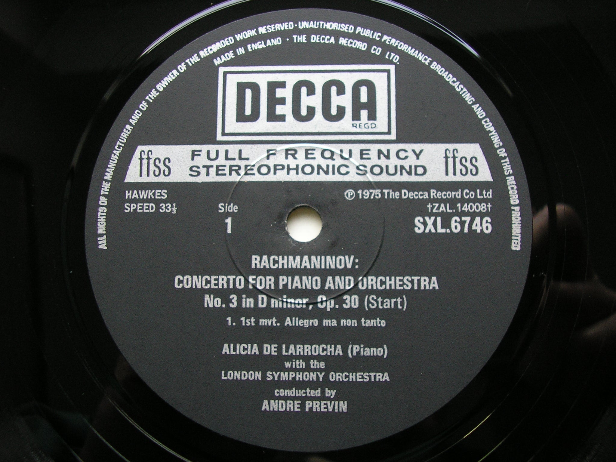 SXL 6746 RACHMANINOV: PIANO CONCERTO No. 3    LARROCHA / LONDON SYMPHONY / PREVIN