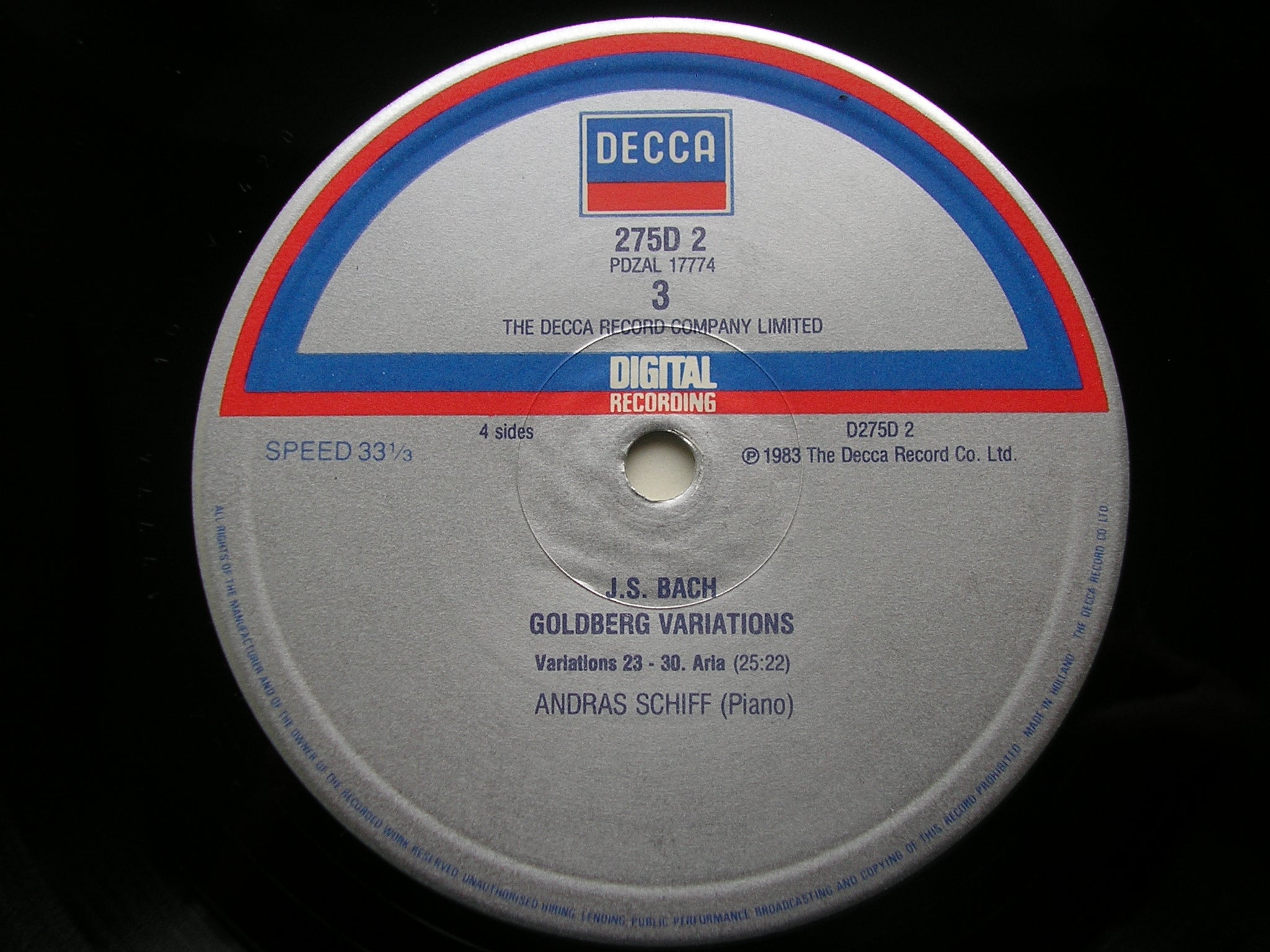 BACH: GOLDBERG VARIATIONS / FOUR DUETS / CHROMATIC FANTASY      ADRAS SCHIFF     D275D2
