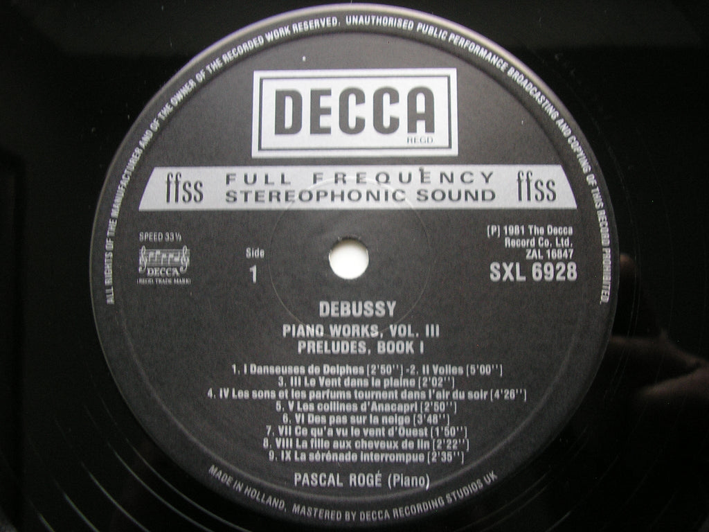 SXL 6855 / 6928 / 6957 DEBUSSY: SOLO PIANO MUSIC Volumes 1 - 3 PASCAL ROGE 3 LP
