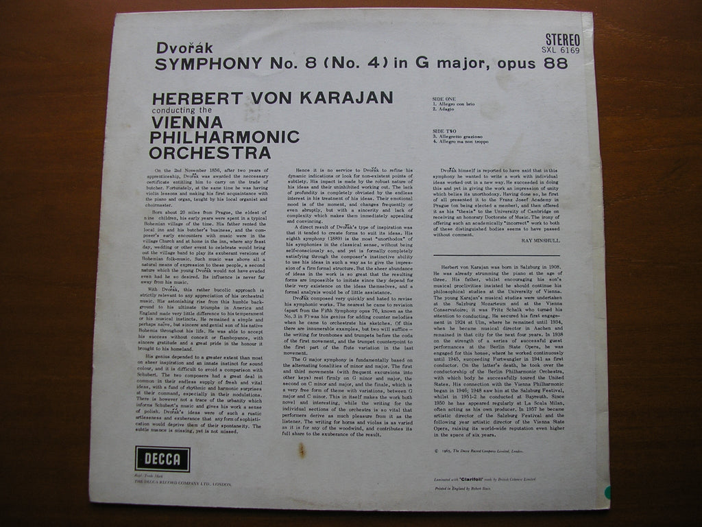 SXL 6169 DVORAK: SYMPHONY No. 8 KARAJAN / VIENNA PHILHARMONIC