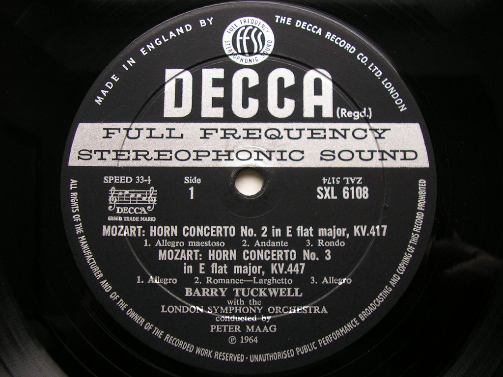 SXL 6108 MOZART: HORN CONCERTOS Nos. 1 - 4 TUCKWELL / LONDON SYMPHONY / MAAG