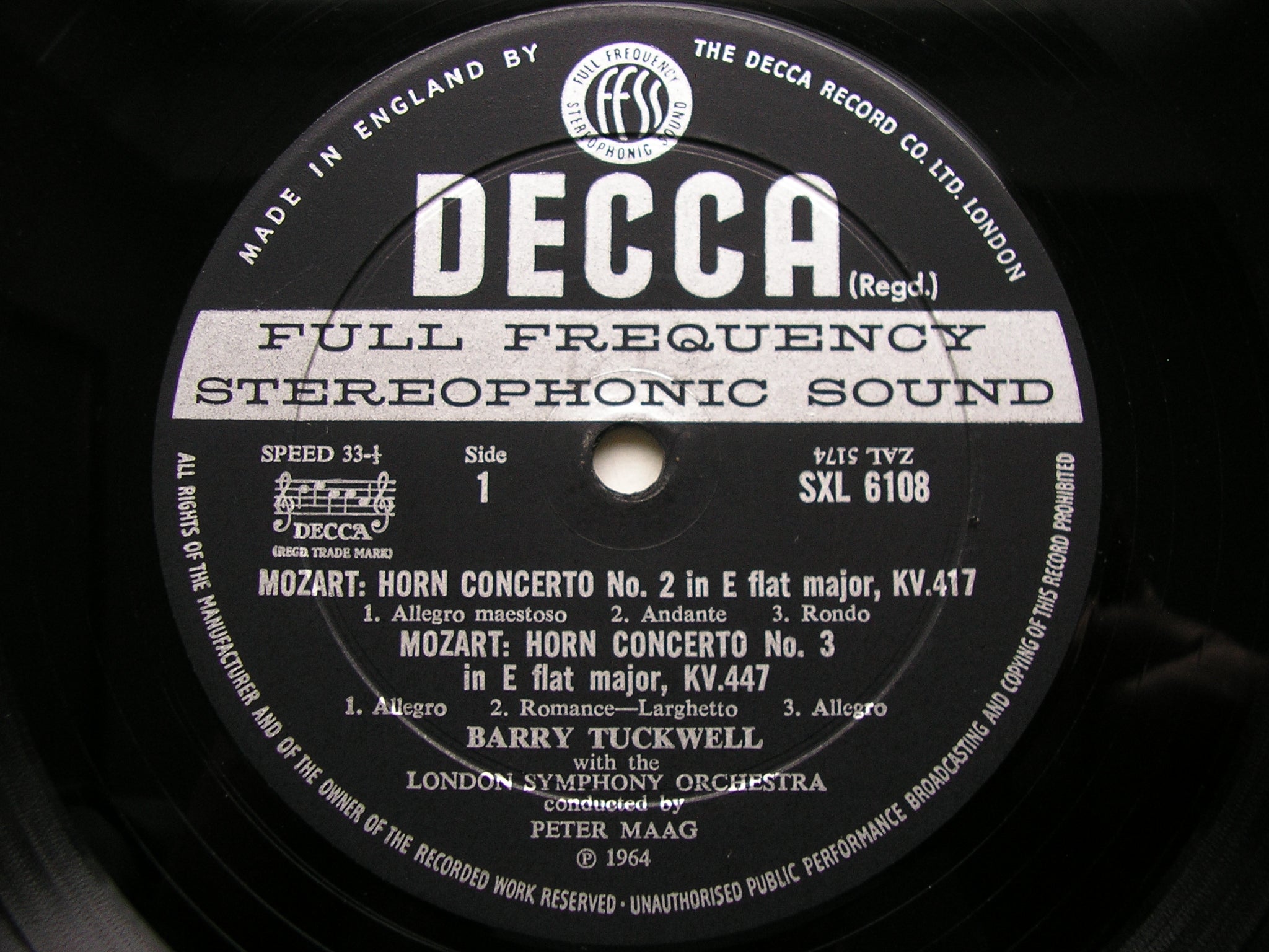 SXL 6108 MOZART: HORN CONCERTOS Nos. 1 - 4 TUCKWELL / LONDON SYMPHONY / MAAG