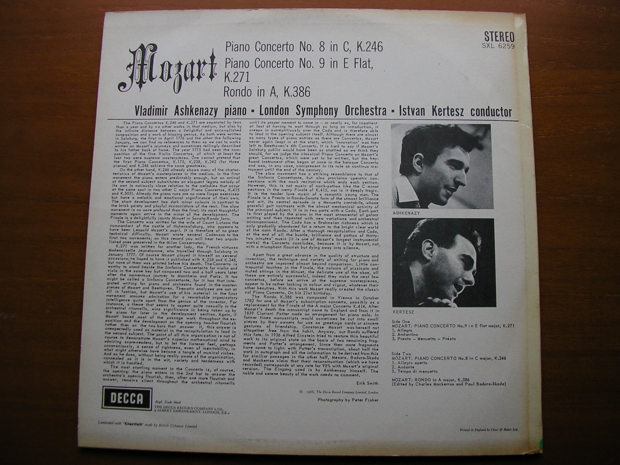 SXL 6259 MOZART: PIANO CONCERTOS Nos. 8 & 9 / Rondo K386 ASHKENAZY / LONDON SYMPHONY / KERTESZ