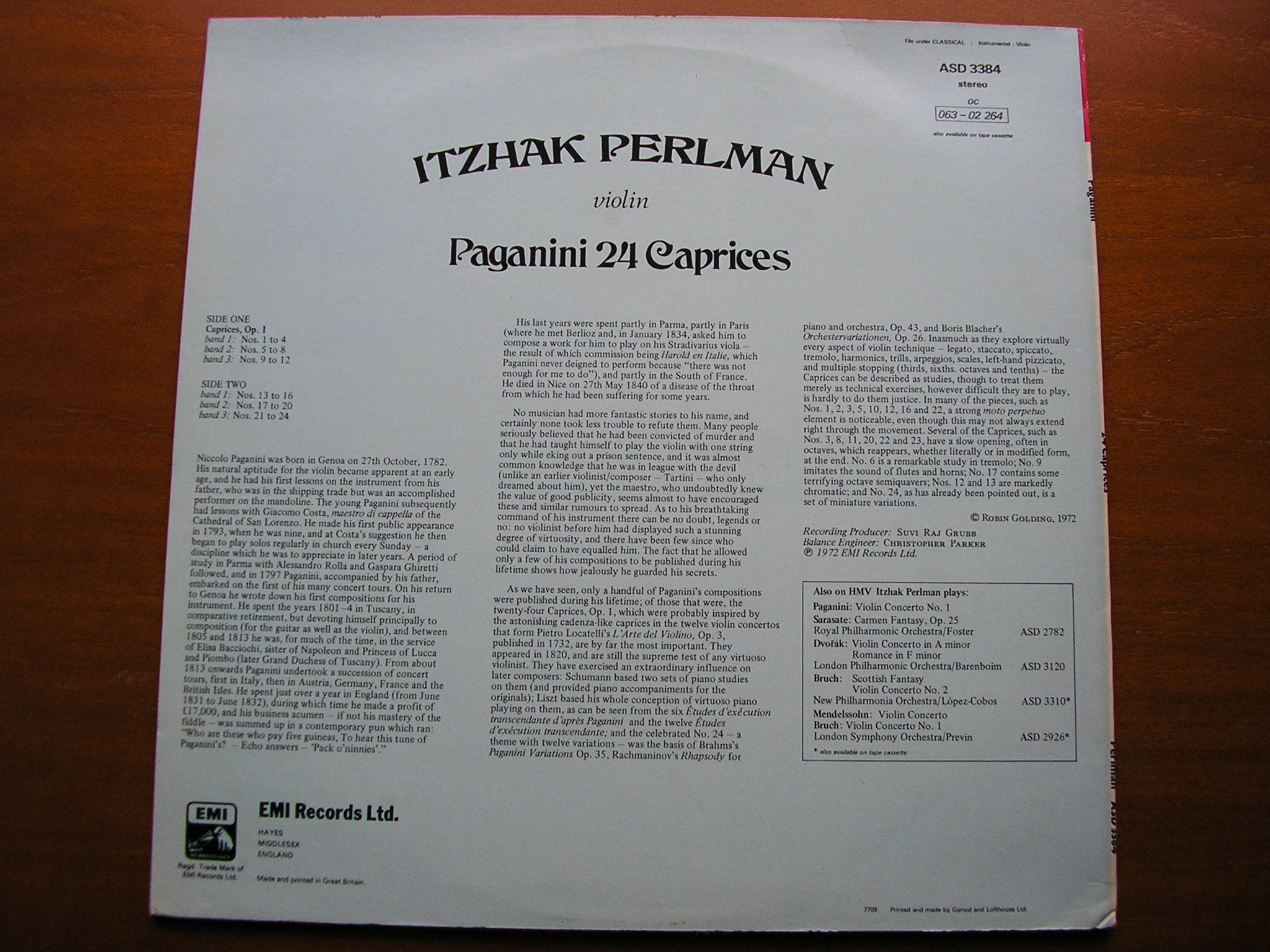 PAGANINI: 24 CAPRICES    ITZHAK PERLMAN    ASD 3384
