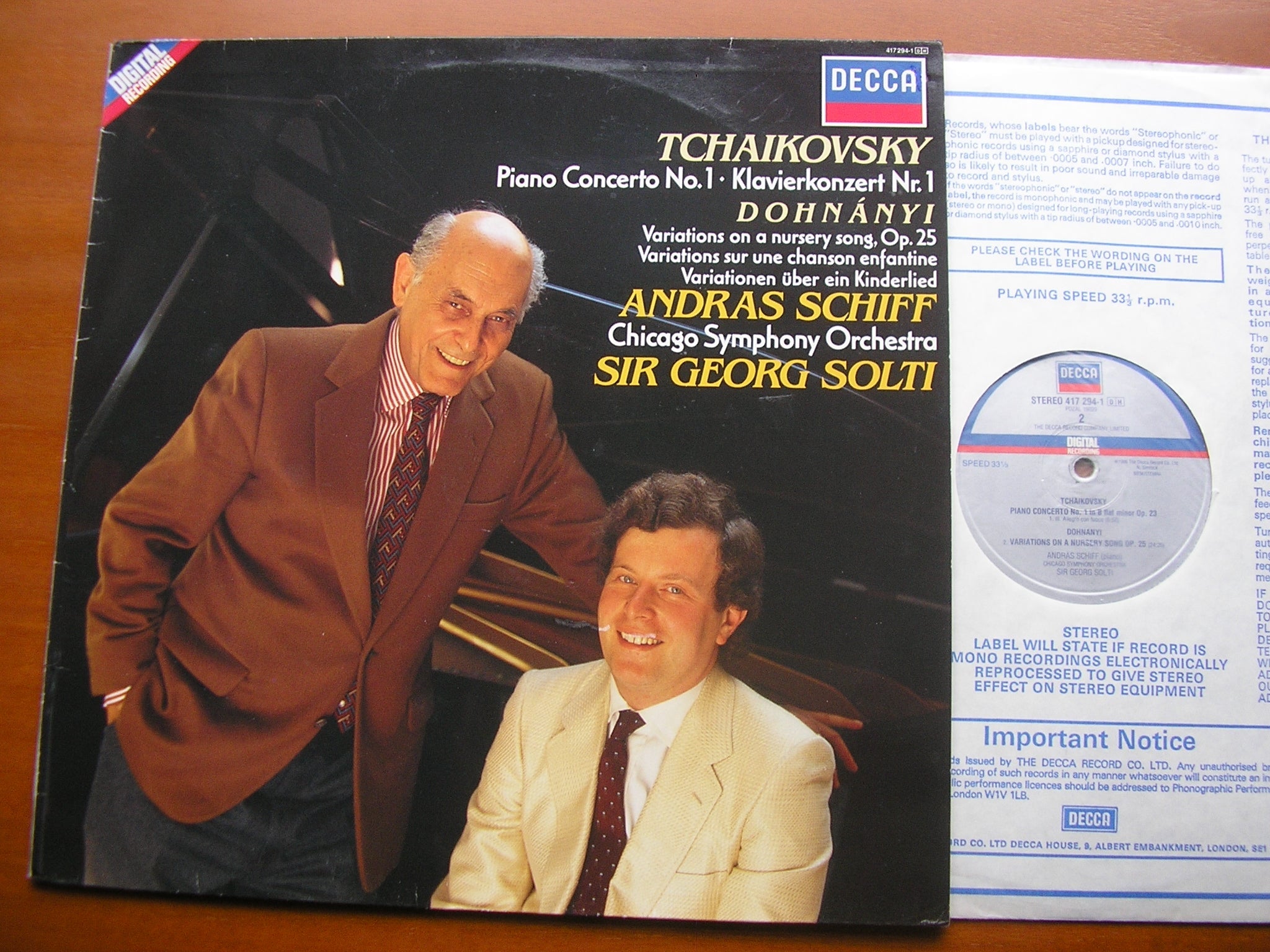 TCHAIKOVSKY: PIANO CONCERTO No. 1 / DOHNANYI: VARIATIONS    SCHIFF / CHICAGO SYMPHONY / SOLTI    417 294