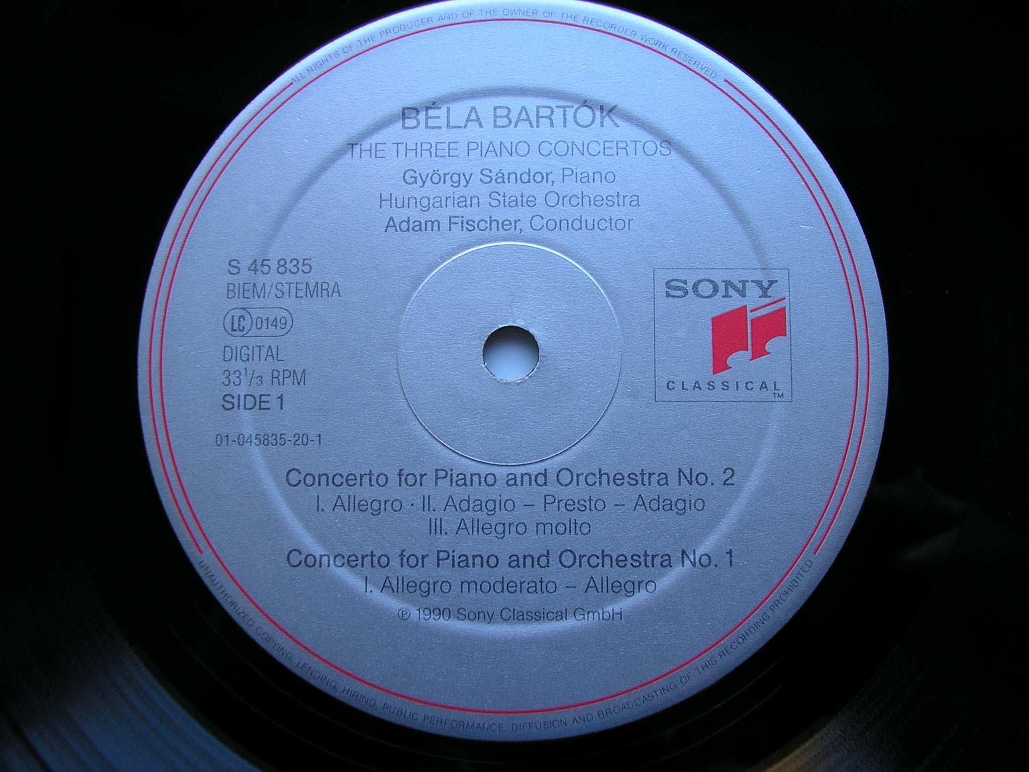 BARTOK: THE 3 PIANO CONCERTOS    SANDOR / HUNGARIAN STATE ORCHESTRA / FISCHER   S 45835