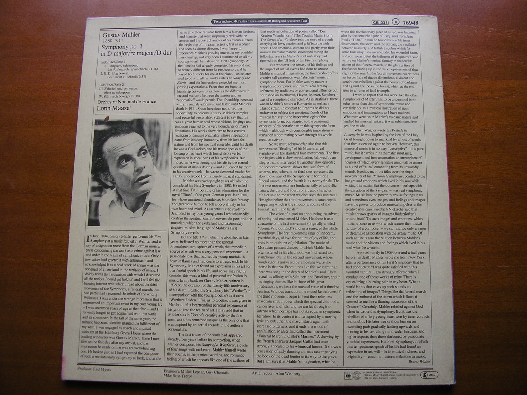 MAHLER: SYMPHONY No. 1     MAAZEL / FRENCH NATIONAL ORCHESTRA     76948