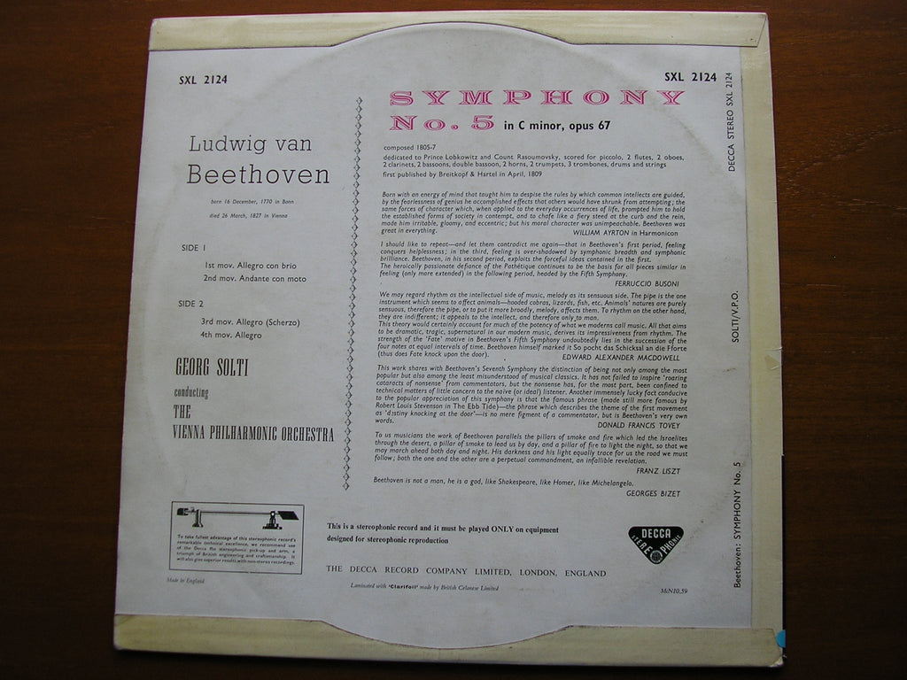 SXL 2124 BEETHOVEN: SYMPHONY No. 5 SOLTI / VIENNA PHILHARMONIC
