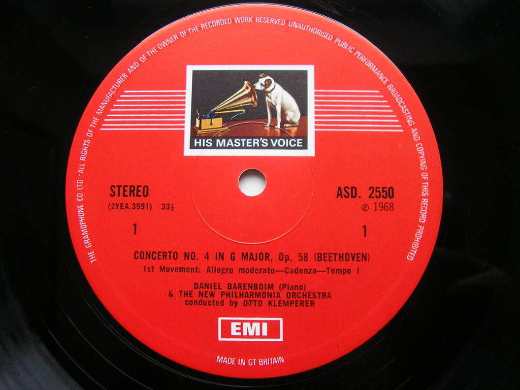 BEETHOVEN: PIANO CONCERTO No. 4      BARENBOIM / NEW PHILHARMONIA / OTTO KLEMPERER     ASD 2550