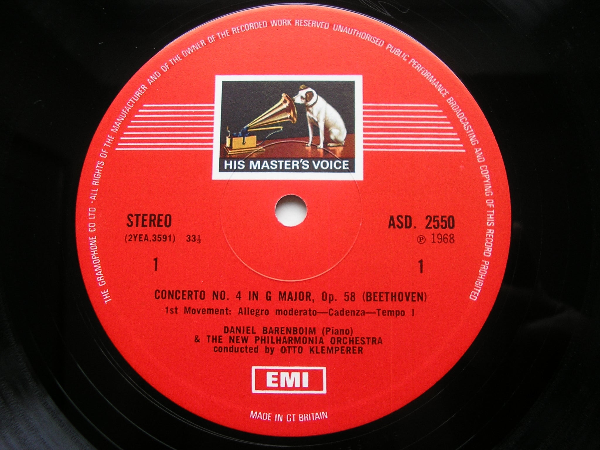 BEETHOVEN: PIANO CONCERTO No. 4      BARENBOIM / NEW PHILHARMONIA / OTTO KLEMPERER     ASD 2550