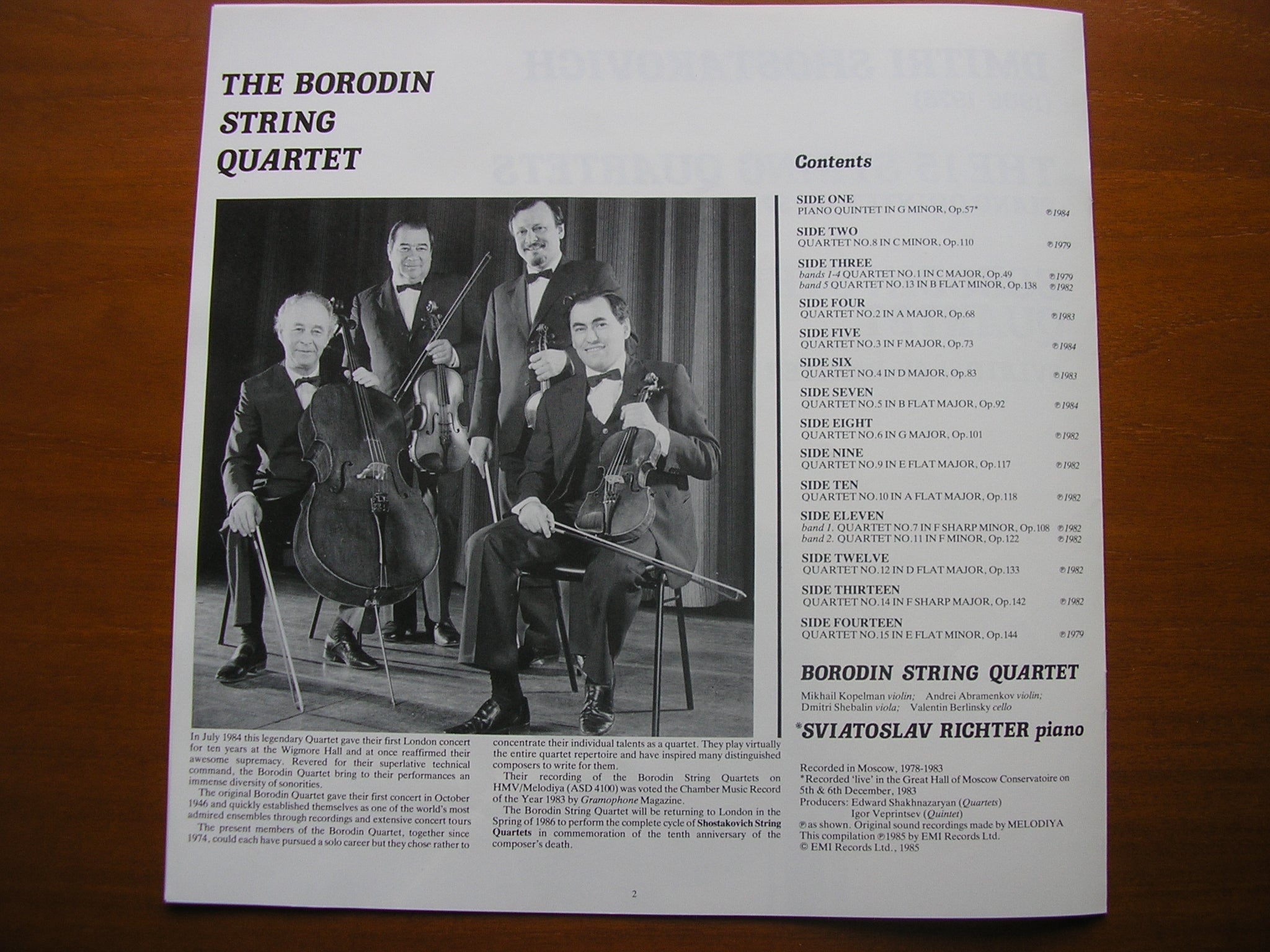 SHOSTAKOVICH: THE STRING QUARTETS / PIANO  QUINTET     THE BORODIN STRING QUARTET / RICHTER    EX 27 03393