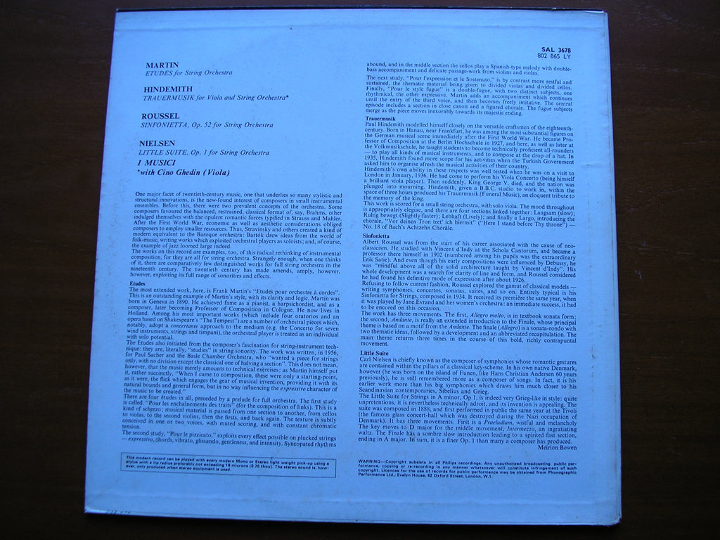 MARTIN / HINDEMITH / ROUSSEL / NIELSEN: WORKS FOR STRING ORCHESTRA    I MUSICI      SAL 3678
