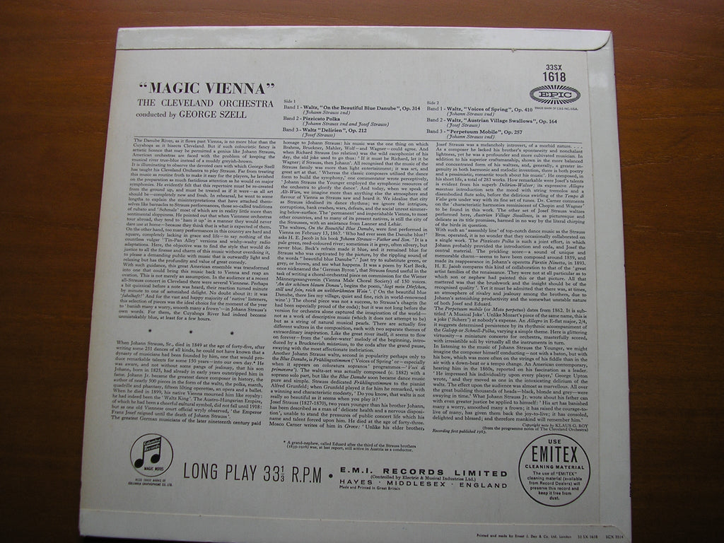 MAGIC VIENNA: JOHANN & JOSEF STRAUSS     SZELL / CLEVELAND ORCHESTRA     33SX 1618