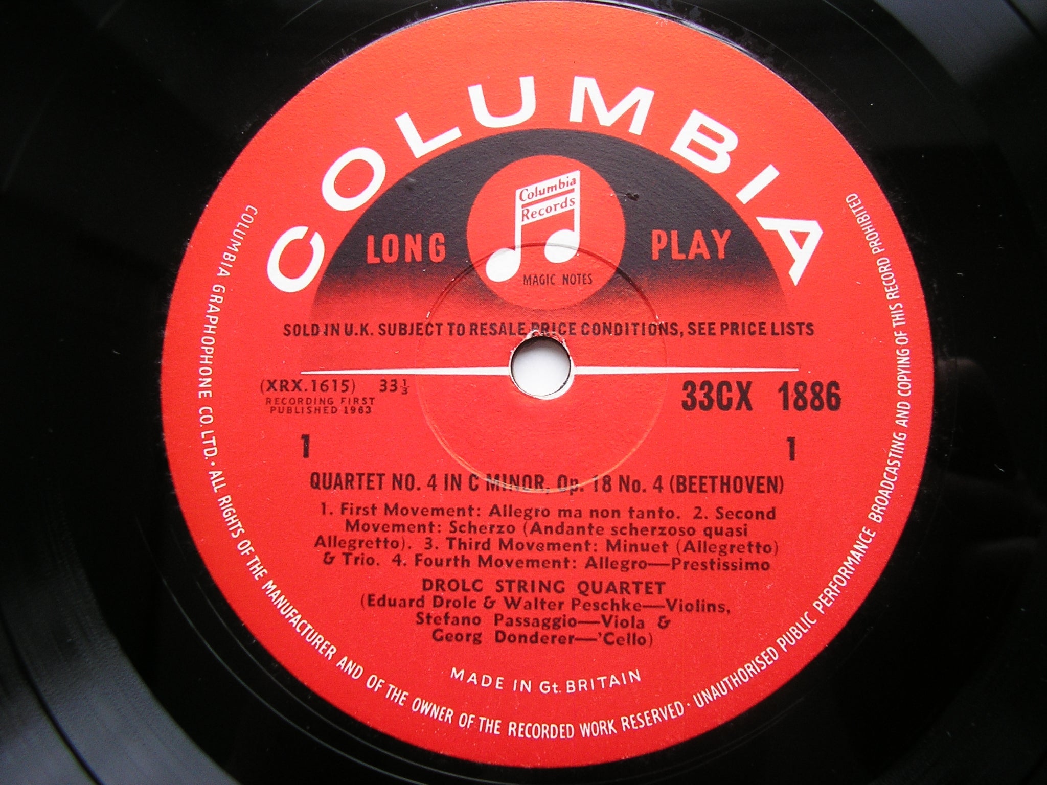 BEETHOVEN: STRING QUARTETS Nos. 4 & 5      DROLC STRING QUARTET     33CX 1886