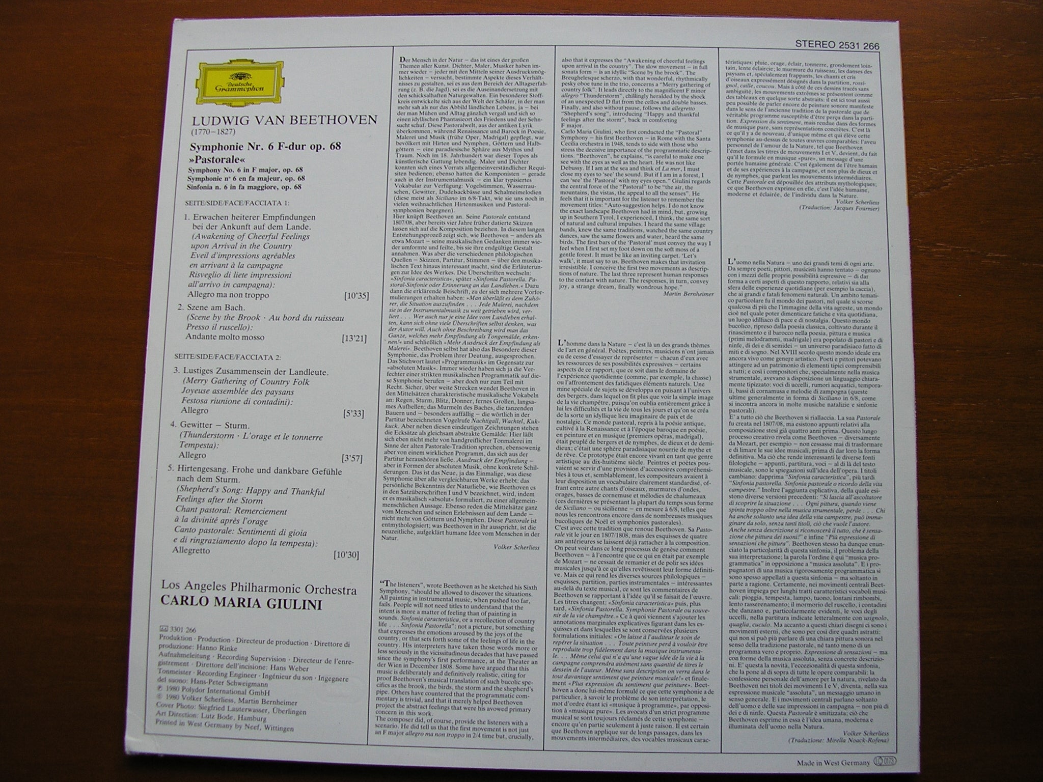 BEETHOVEN: SYMPHONY No. 6 'Pastoral'    GIULINI / LOS ANGELES PHILHARMONIC   2531 266