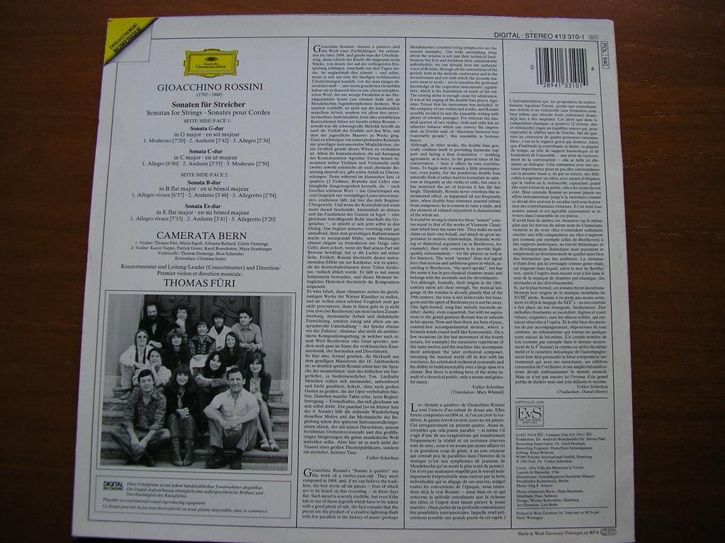ROSSINI: STRING SONATAS Nos. 1 - 6   FURI / CAMERATA BERN    413 310
