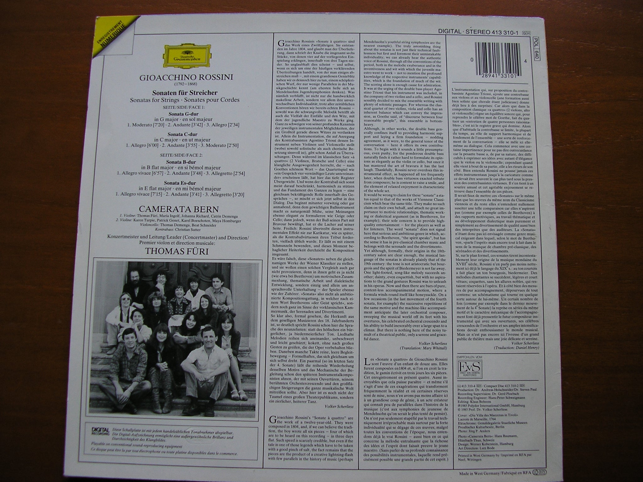 ROSSINI: STRING SONATAS Nos. 1 - 6   FURI / CAMERATA BERN    413 310