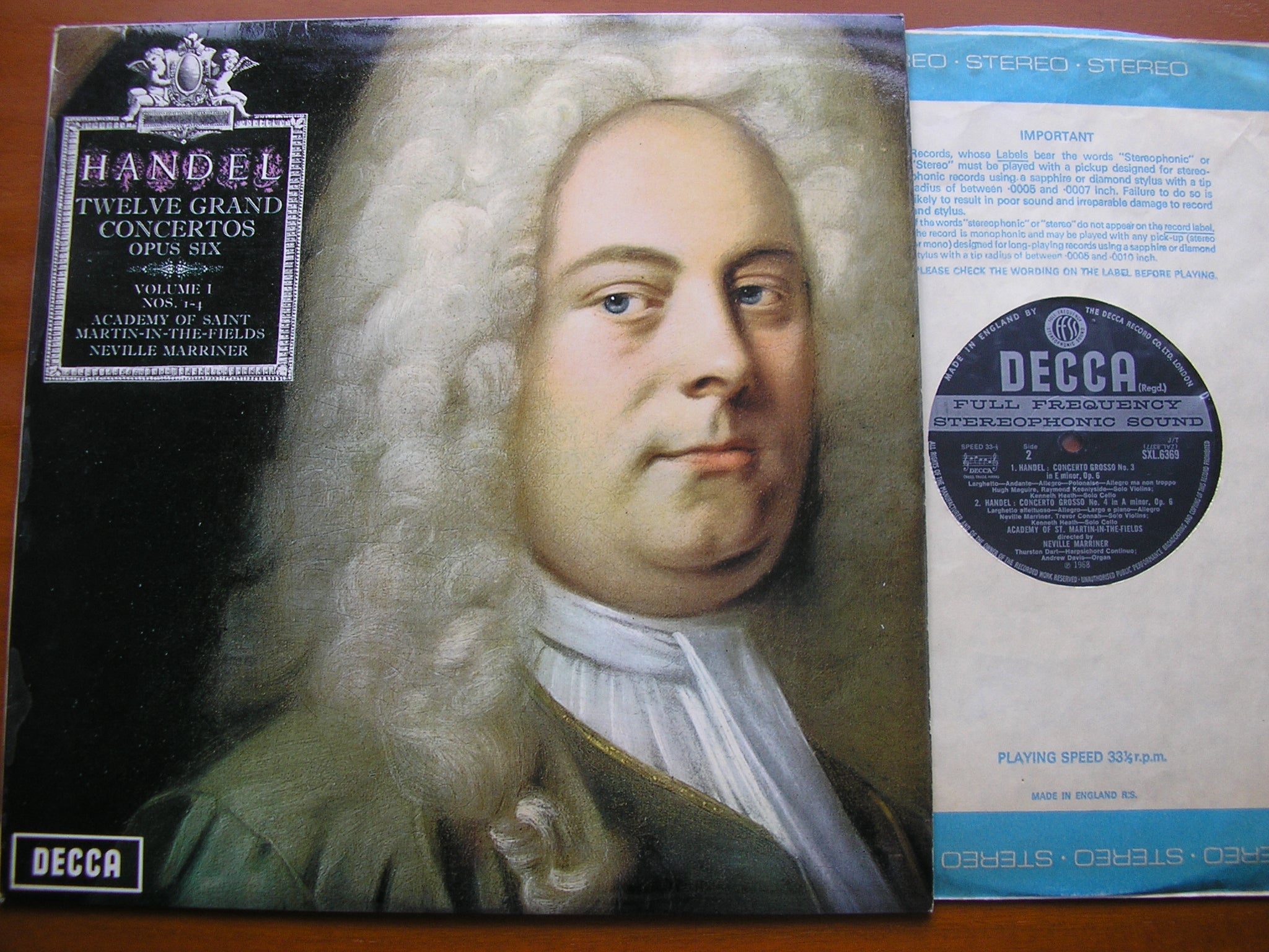 SXL 6369 HANDEL: CONCERTI GROSSI Op. 6 Nos. 1 - 4 MARRINER / ACADEMY OF SAINT MARTIN IN THE FIELDS