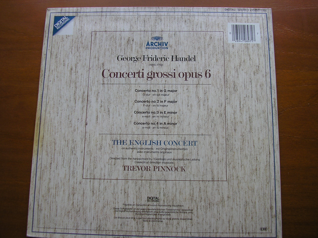 HANDEL: CONCERTI GROSSI Op. 6  Nos. 1 - 4     THE ENGLISH CONCERT / PINNOCK    410 897