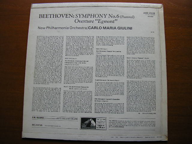 BEETHOVEN: SYMPHONY No. 6 'Pastoral' / EGMONT OVERTURE    GIULINI / CHICAGO SYMPHONY   ASD 2535