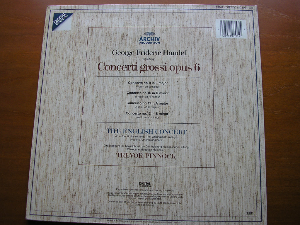HANDEL: CONCERTI GROSSI Op. 6  Nos. 9 - 12      THE ENGLISH CONCERT / PINNOCK   410 899