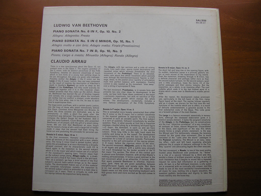 BEETHOVEN: PIANO SONATAS Nos. 5 / 6 / 7         ARRAU         SAL 3550