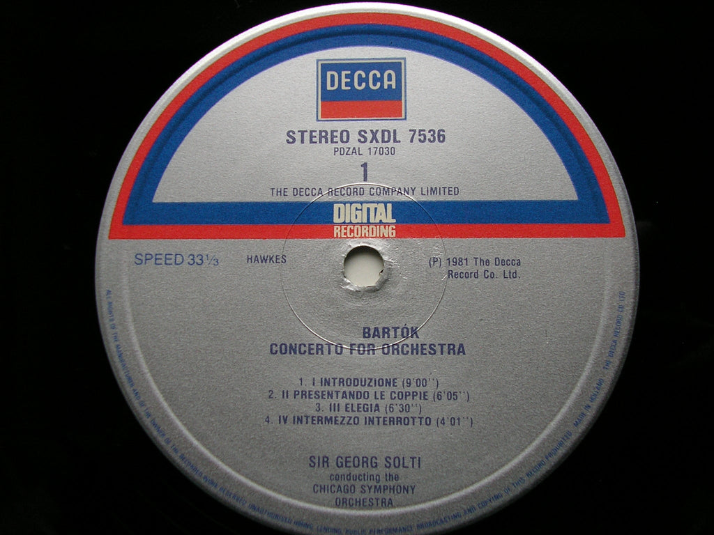 BARTOK: CONCERTO FOR ORCHESTRA / DANCE SUITE    SOLTI / CHICAGO SYMPHONY   SXDL 7536