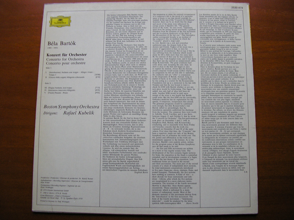 BARTOK: CONCERTO FOR ORCHESTRA    KUBELIK / BOSTON SYMPHONY   2530 479