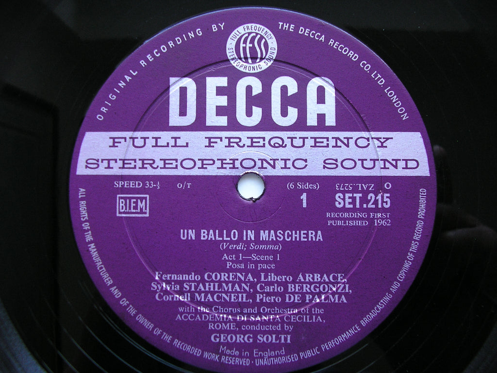 VERDI: UN BALLO IN MASCHERA   BERGONZI / NILSSON / MACNEIL / SIMIONATO / STAHLMAN / ADSCR / SOLTI   SET 215 - 7