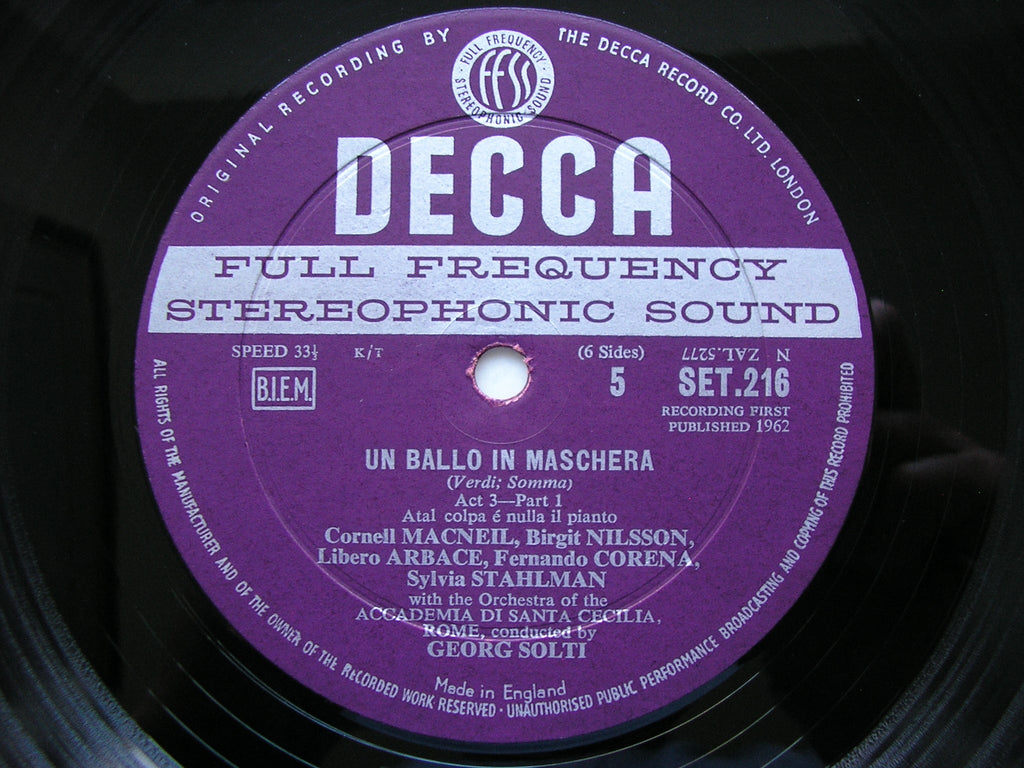 VERDI: UN BALLO IN MASCHERA   BERGONZI / NILSSON / MACNEIL / SIMIONATO / STAHLMAN / ADSCR / SOLTI   SET 215 - 7