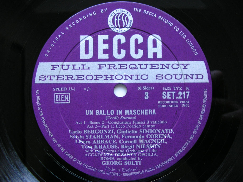 VERDI: UN BALLO IN MASCHERA   BERGONZI / NILSSON / MACNEIL / SIMIONATO / STAHLMAN / ADSCR / SOLTI   SET 215 - 7