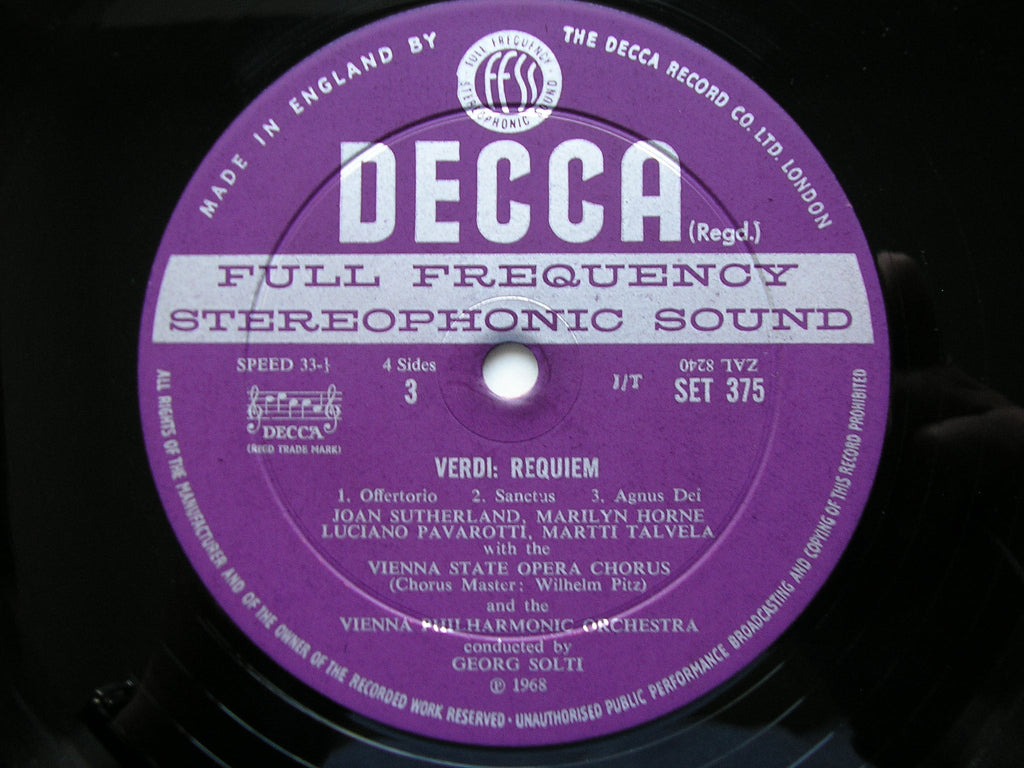 VERDI: REQUIEM   SUTHERLAND / HORNE / PAVAROTTI / TALVELA / VIENNA PHILHARMONIC / SOLTI   SET 374 - 5