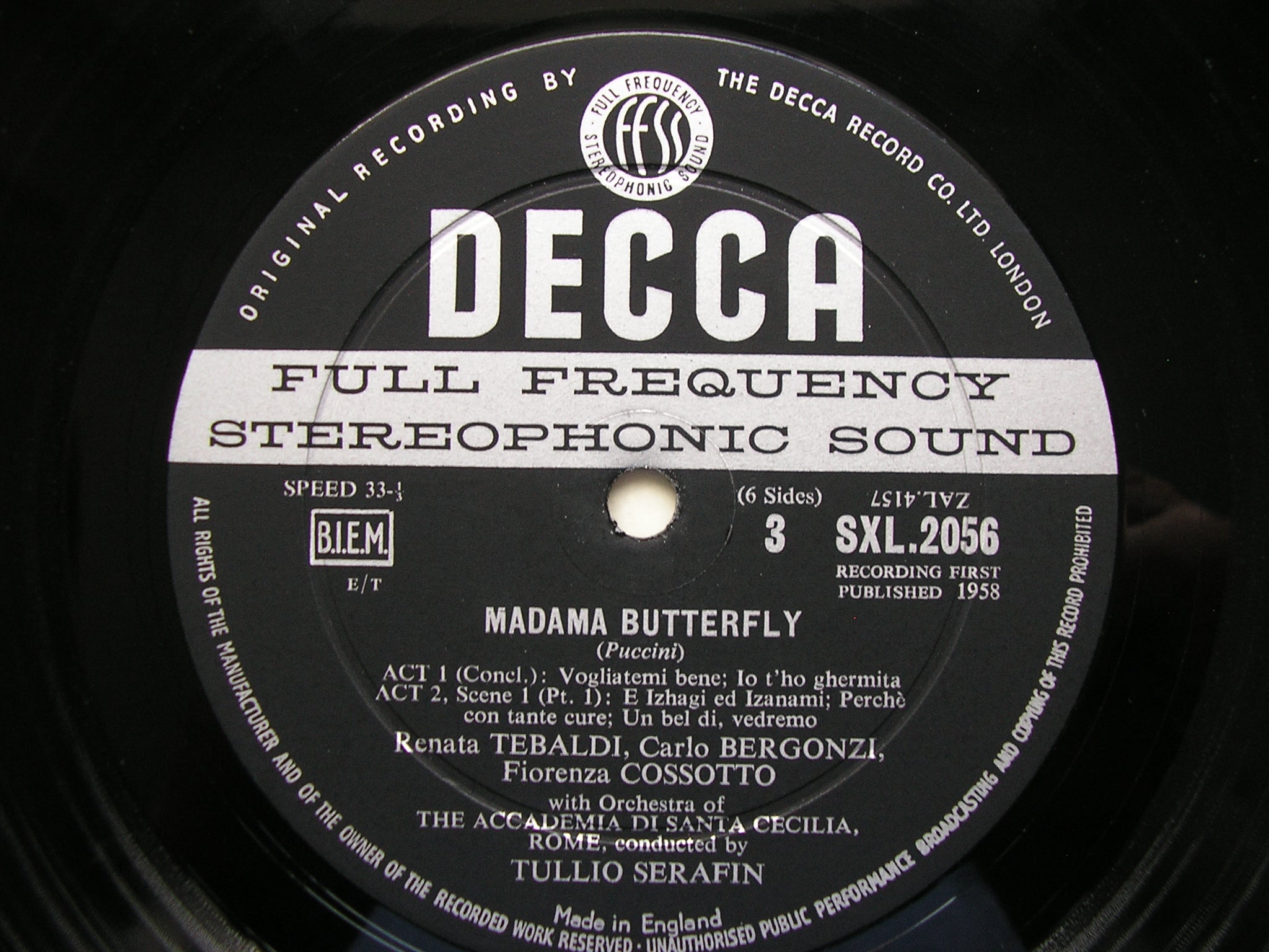 SXL 2054 - 6 PUCCINI: MADAMA BUTTERFLY TEBALDI / BERGONZI / SORDELLO / COSSOTTO / ADSCR / SERAFIN