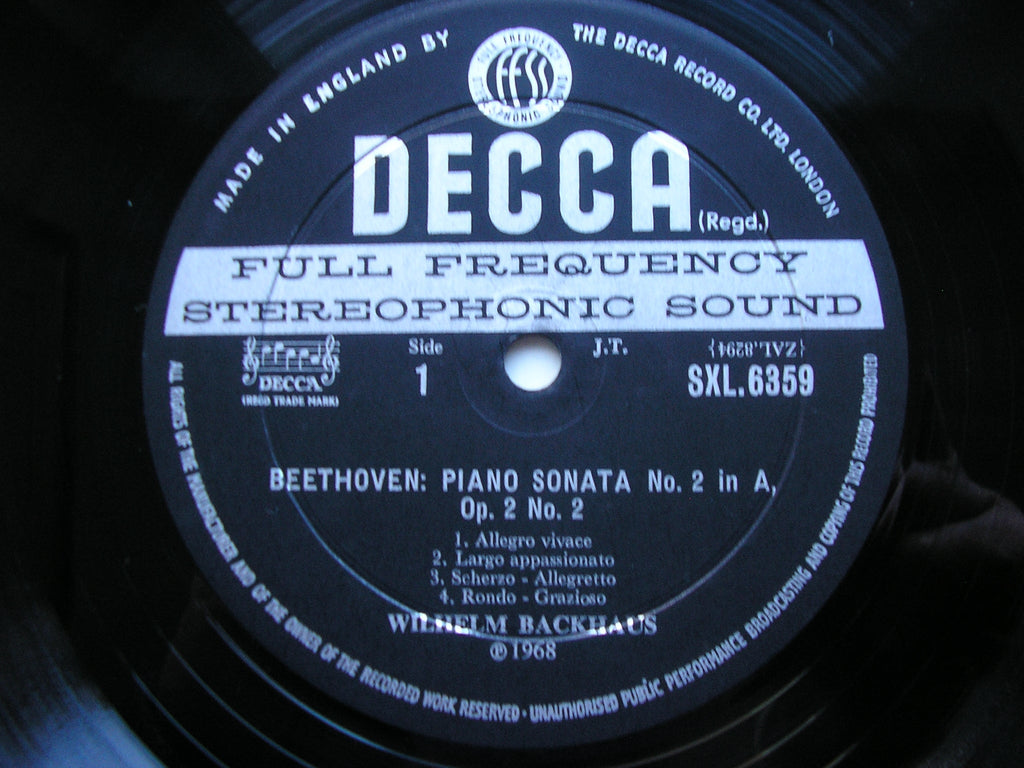 SXL 6359 BEETHOVEN: PIANO SONATAS Nos. 2 / 10 / 19 BACKHAUS
