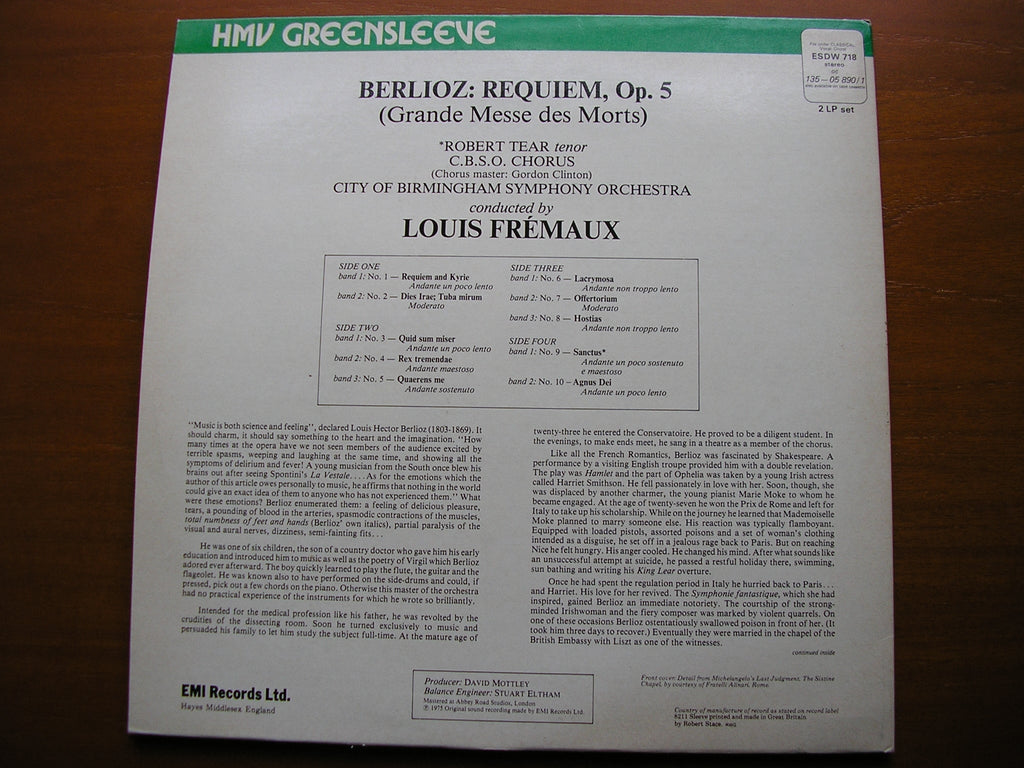 BERLIOZ: REQUIEM   TEAR / CITY OF BIRMINGHAM SYMPHONY / LOUIS FREMAUX   ESDW 718