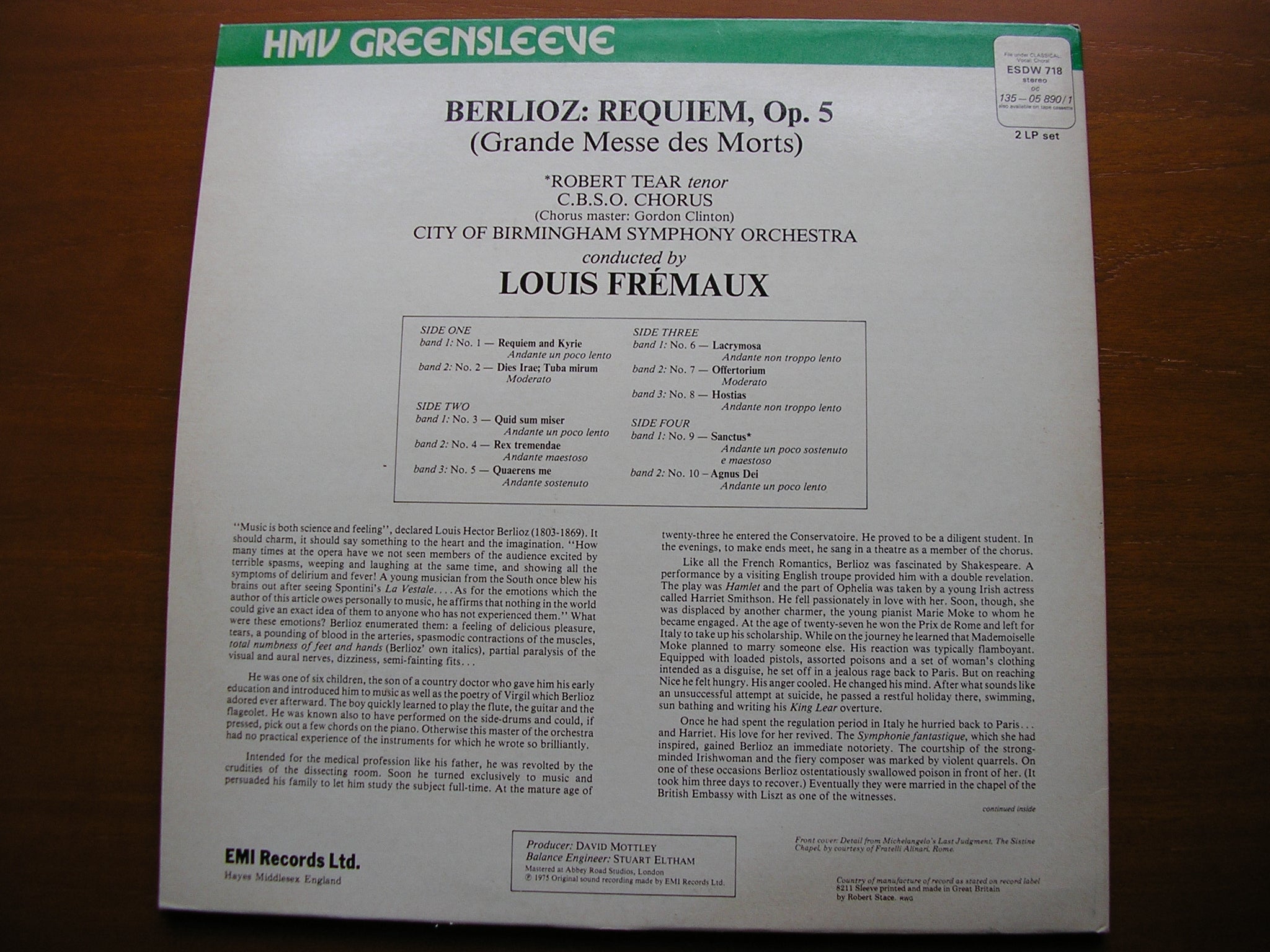 BERLIOZ: REQUIEM   TEAR / CITY OF BIRMINGHAM SYMPHONY / LOUIS FREMAUX   ESDW 718