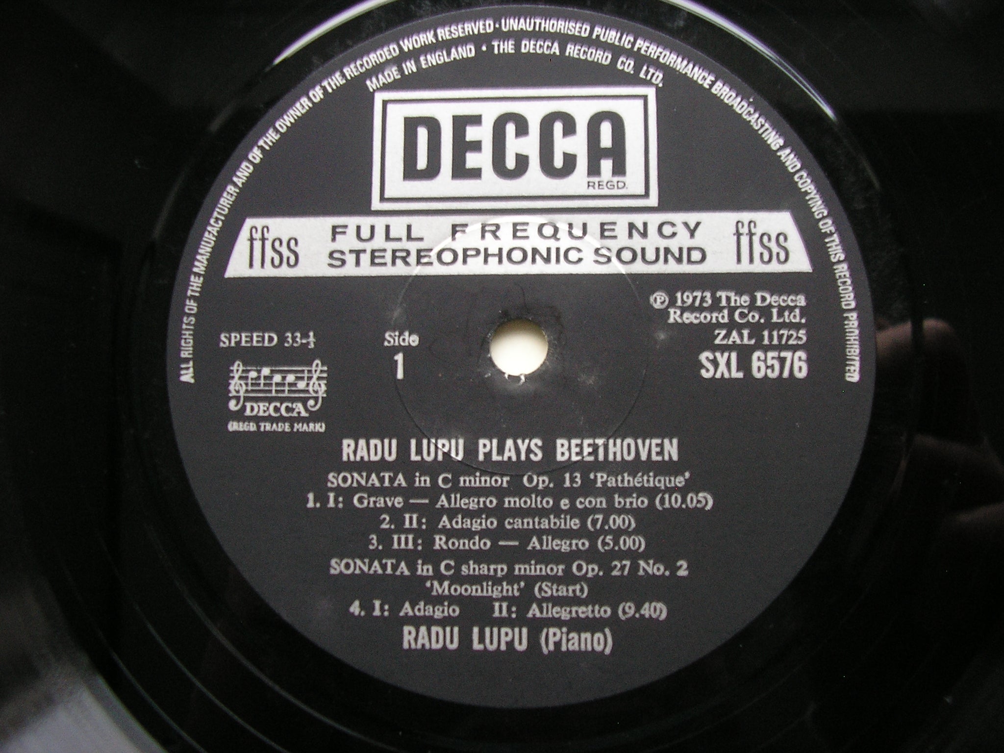 SXL 6576 BEETHOVEN: PIANO SONATAS Nos. 8 'Pathetique' / 14 'Moonlight' / 21 'Waldstein' LUPU