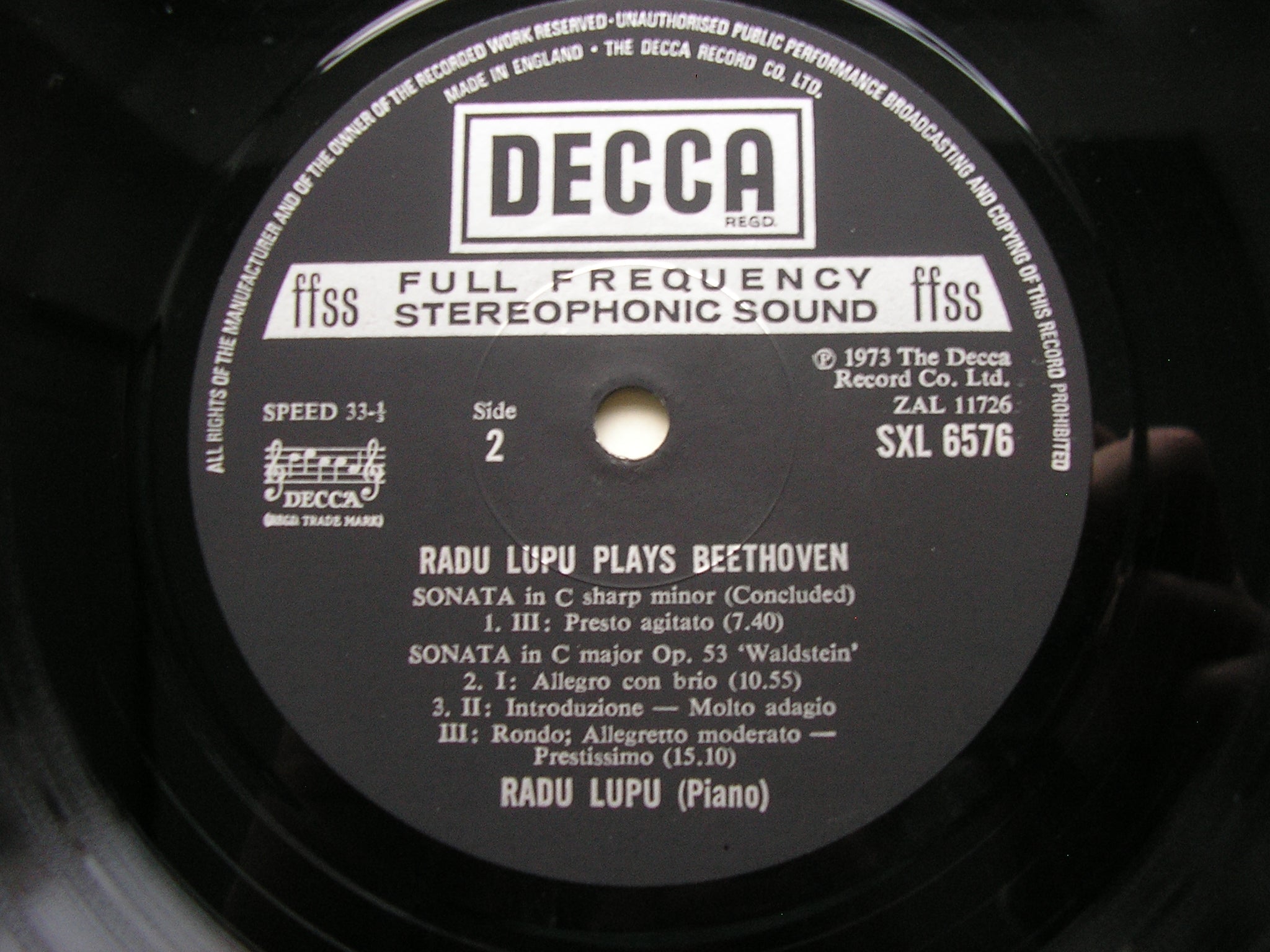 SXL 6576 BEETHOVEN: PIANO SONATAS Nos. 8 'Pathetique' / 14 'Moonlight' / 21 'Waldstein' LUPU