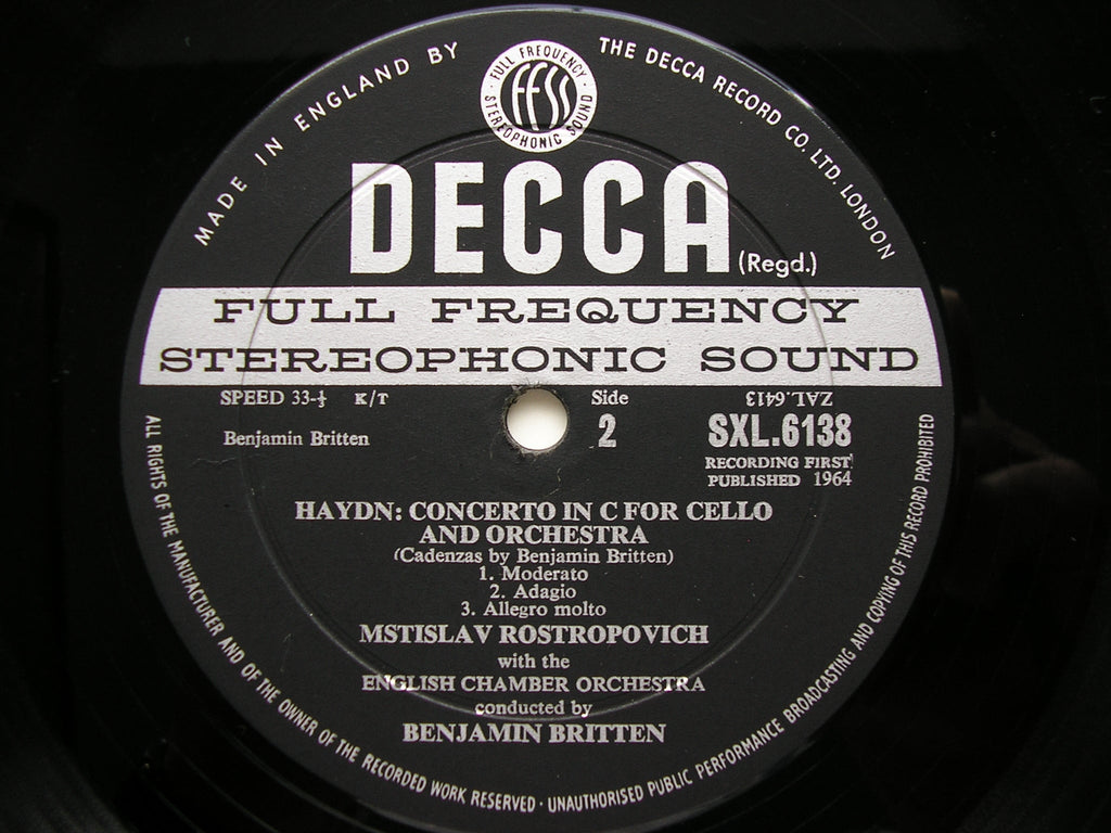 SXL 6138 HAYDN: CELLO CONCERTO / BRITTEN: CELLO SYMPHONY ROSTROPOVICH / ECO / BRITTEN