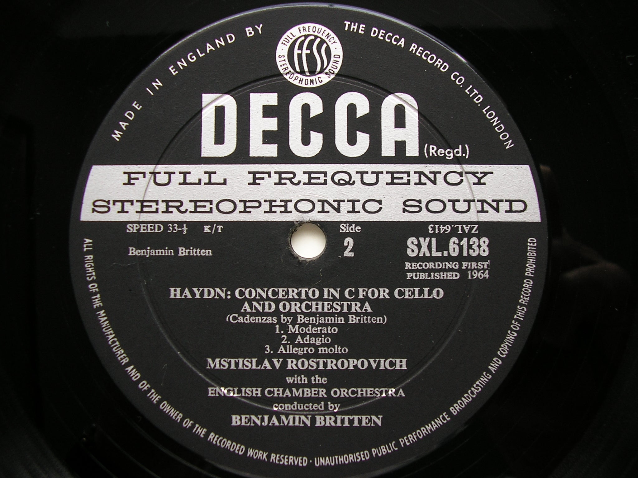 SXL 6138 HAYDN: CELLO CONCERTO / BRITTEN: CELLO SYMPHONY ROSTROPOVICH / ECO / BRITTEN