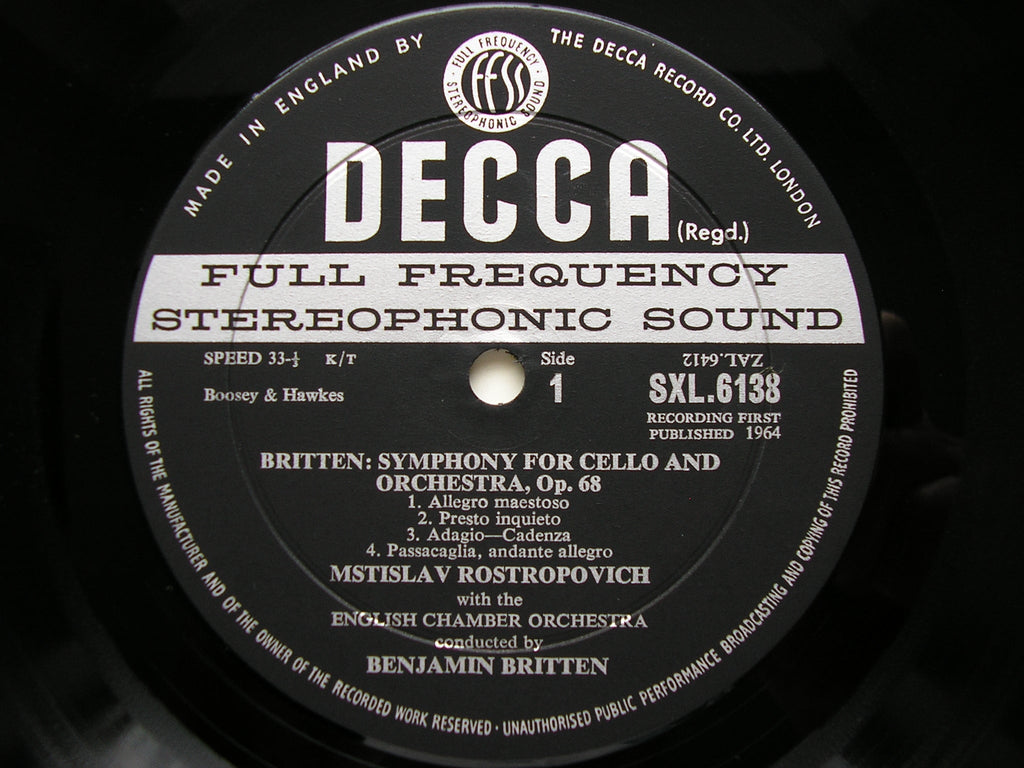 SXL 6138 HAYDN: CELLO CONCERTO / BRITTEN: CELLO SYMPHONY ROSTROPOVICH / ECO / BRITTEN