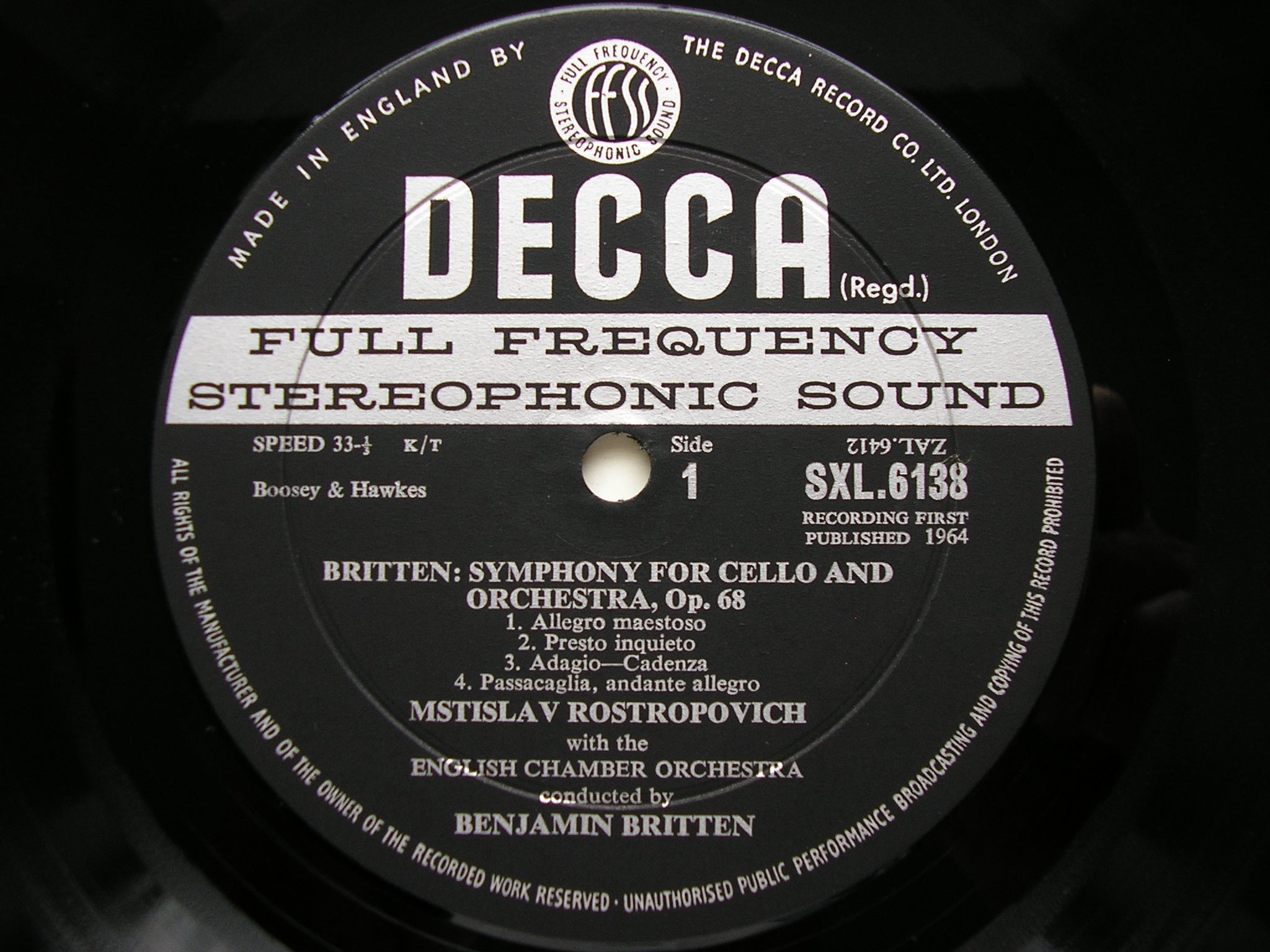 SXL 6138 HAYDN: CELLO CONCERTO / BRITTEN: CELLO SYMPHONY ROSTROPOVICH / ECO / BRITTEN