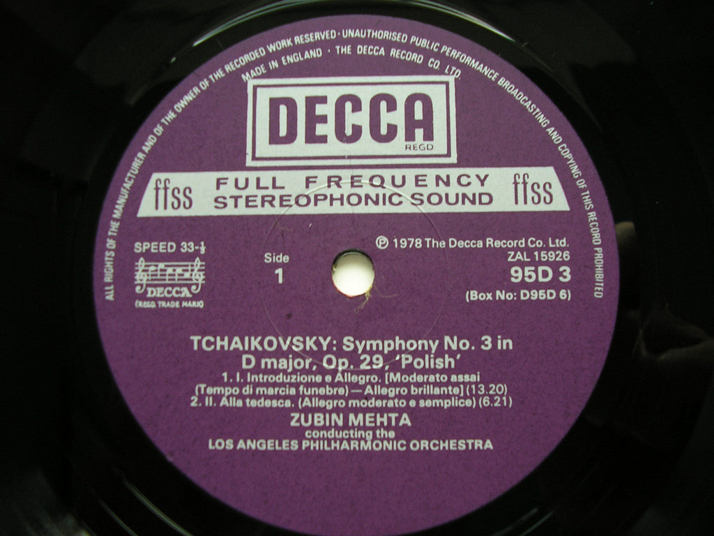 TCHAIKOVSKY: SYMPHONIES Nos. 1 - 6     ZUBIN MEHTA / LOS ANGELES PHILHARMONIC   D95D6